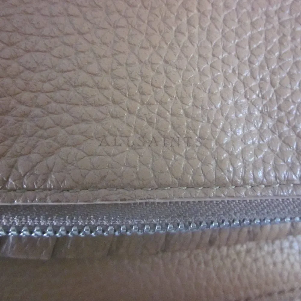 Allsaints Club Medium Clutch Crossbody Purse Tan Pebbled Leather